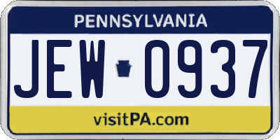 PA license plate JEW0937