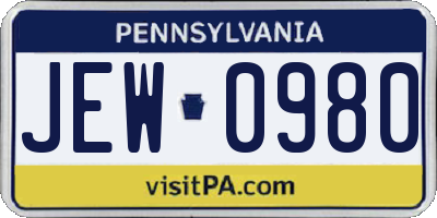 PA license plate JEW0980
