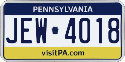 PA license plate JEW4018