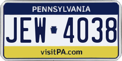 PA license plate JEW4038