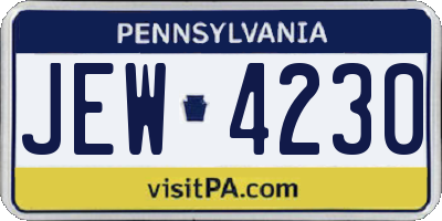 PA license plate JEW4230