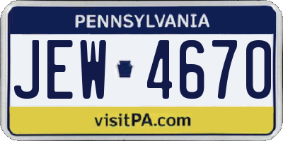 PA license plate JEW4670