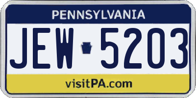 PA license plate JEW5203
