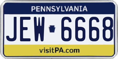 PA license plate JEW6668