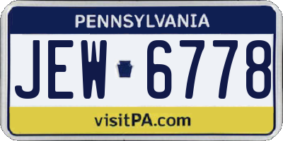 PA license plate JEW6778