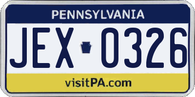 PA license plate JEX0326