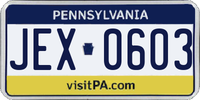 PA license plate JEX0603