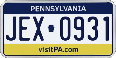 PA license plate JEX0931