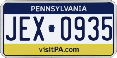 PA license plate JEX0935