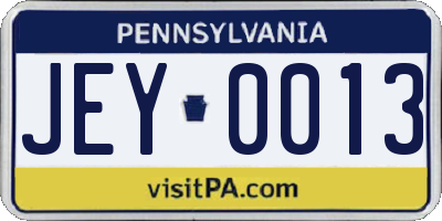 PA license plate JEY0013