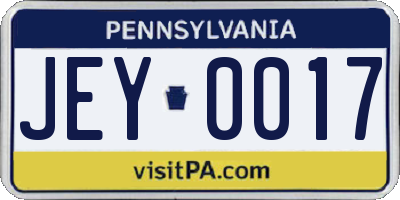 PA license plate JEY0017