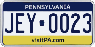 PA license plate JEY0023