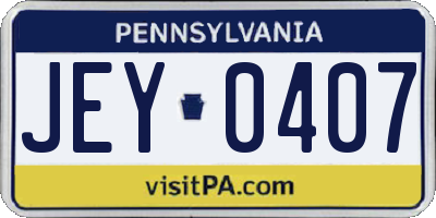 PA license plate JEY0407