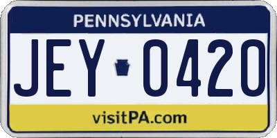 PA license plate JEY0420