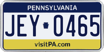 PA license plate JEY0465