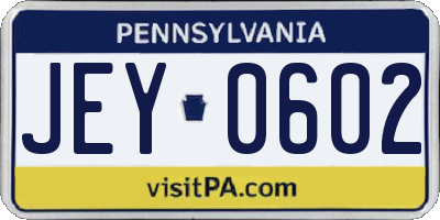 PA license plate JEY0602