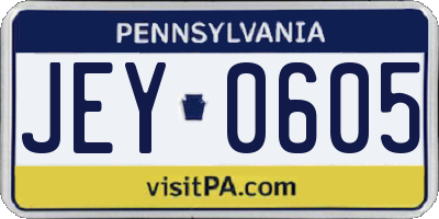PA license plate JEY0605