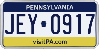 PA license plate JEY0917