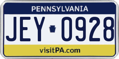 PA license plate JEY0928