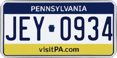 PA license plate JEY0934