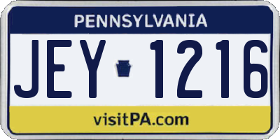PA license plate JEY1216