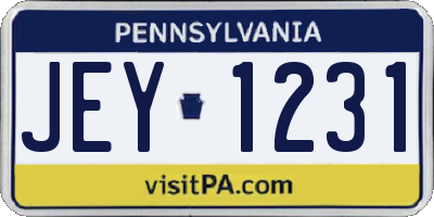 PA license plate JEY1231