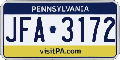 PA license plate JFA3172