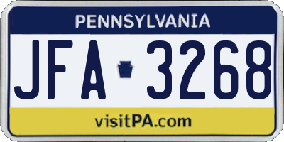 PA license plate JFA3268