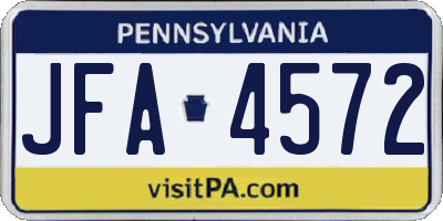 PA license plate JFA4572