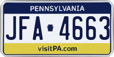 PA license plate JFA4663