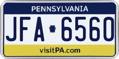PA license plate JFA6560