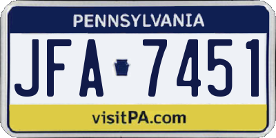 PA license plate JFA7451
