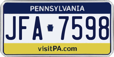 PA license plate JFA7598