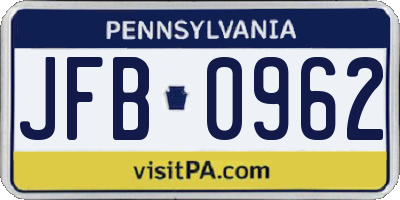 PA license plate JFB0962