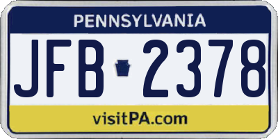 PA license plate JFB2378