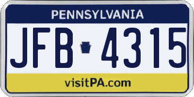 PA license plate JFB4315