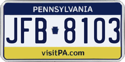 PA license plate JFB8103