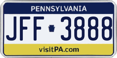 PA license plate JFF3888