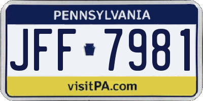 PA license plate JFF7981