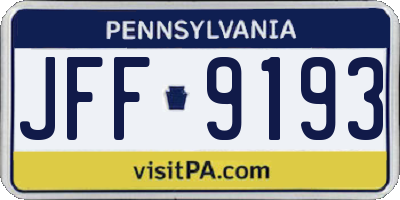 PA license plate JFF9193
