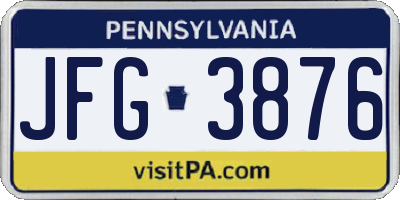 PA license plate JFG3876