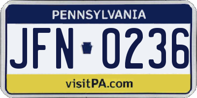PA license plate JFN0236