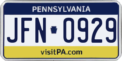 PA license plate JFN0929