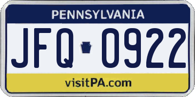 PA license plate JFQ0922