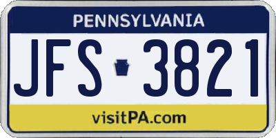 PA license plate JFS3821