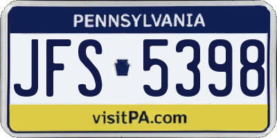 PA license plate JFS5398