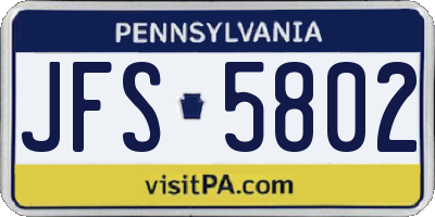 PA license plate JFS5802