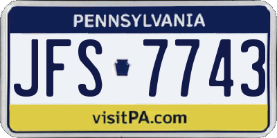 PA license plate JFS7743