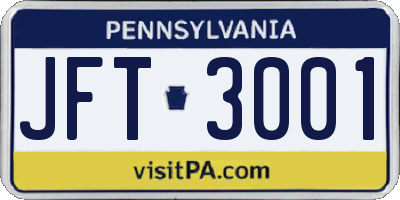 PA license plate JFT3001