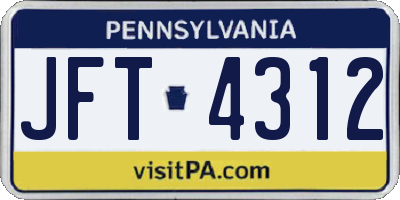 PA license plate JFT4312